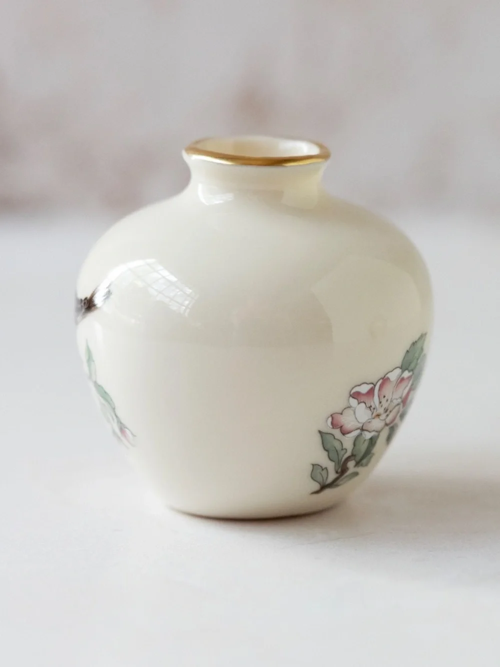 Lenox China Serenade Collection small pot bud vase bird pink floral made in USA